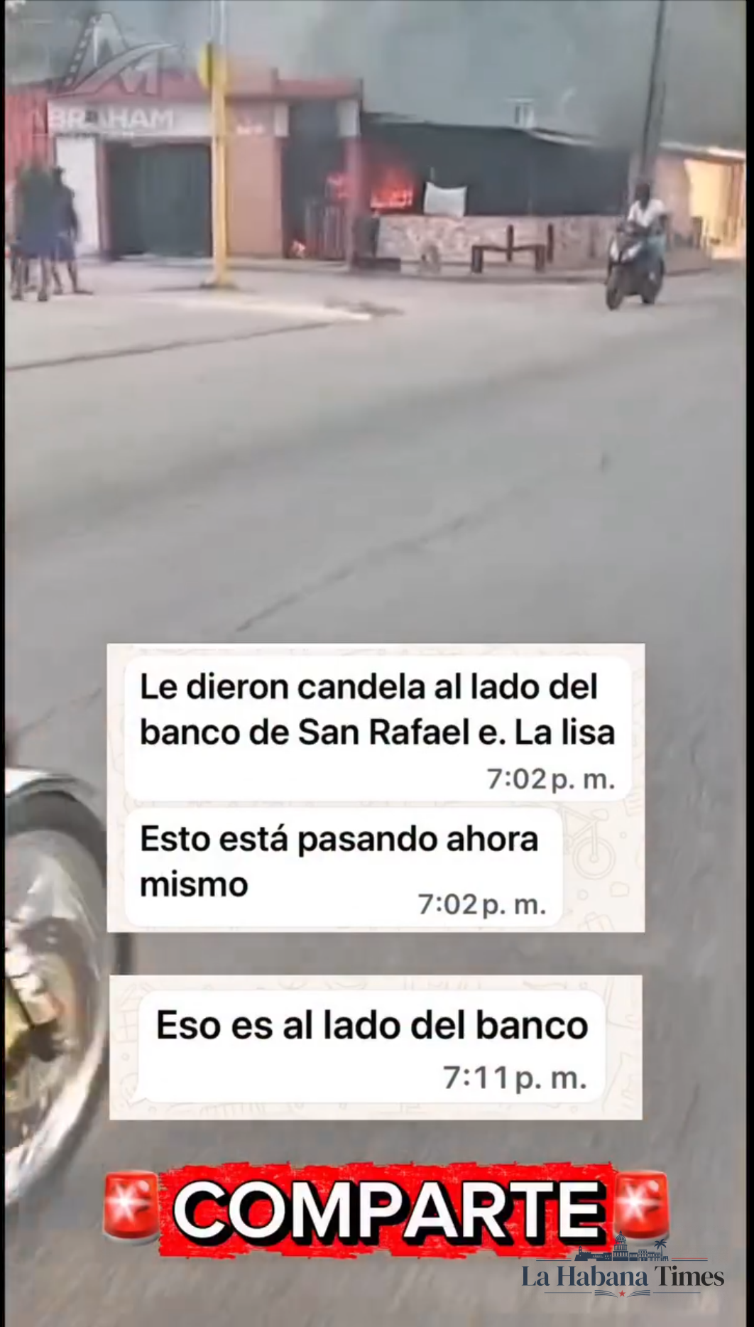 Reportan fuego cerca de un banco y cafeterías en San Rafael, La Lisa, en medio de tensión en La Habana