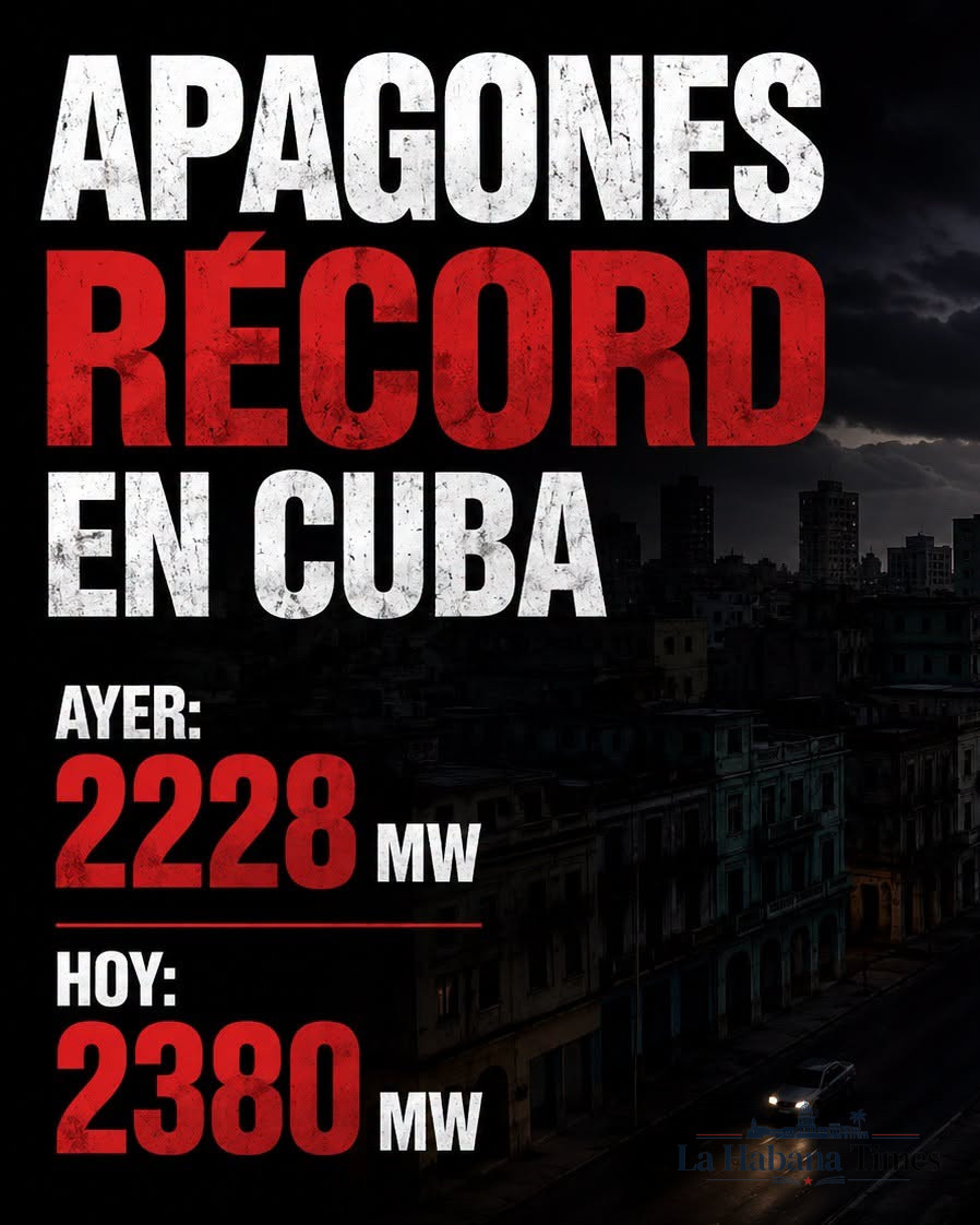 CUBA ROMPE OTRO RÉCORD DE APAGONES: EL 74 % DEL PAÍS PODRÍA QUEDAR SIN ELECTRICIDAD