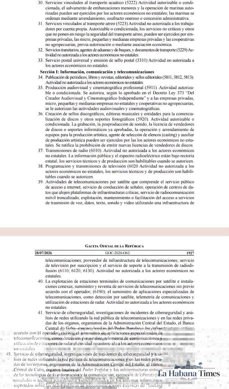 CUBA REDUCE DE 125 A 79 LAS ACTIVIDADES RESTRINGIDAS, PERO MANTIENE BAJO CONTROL SECTORES CLAVE