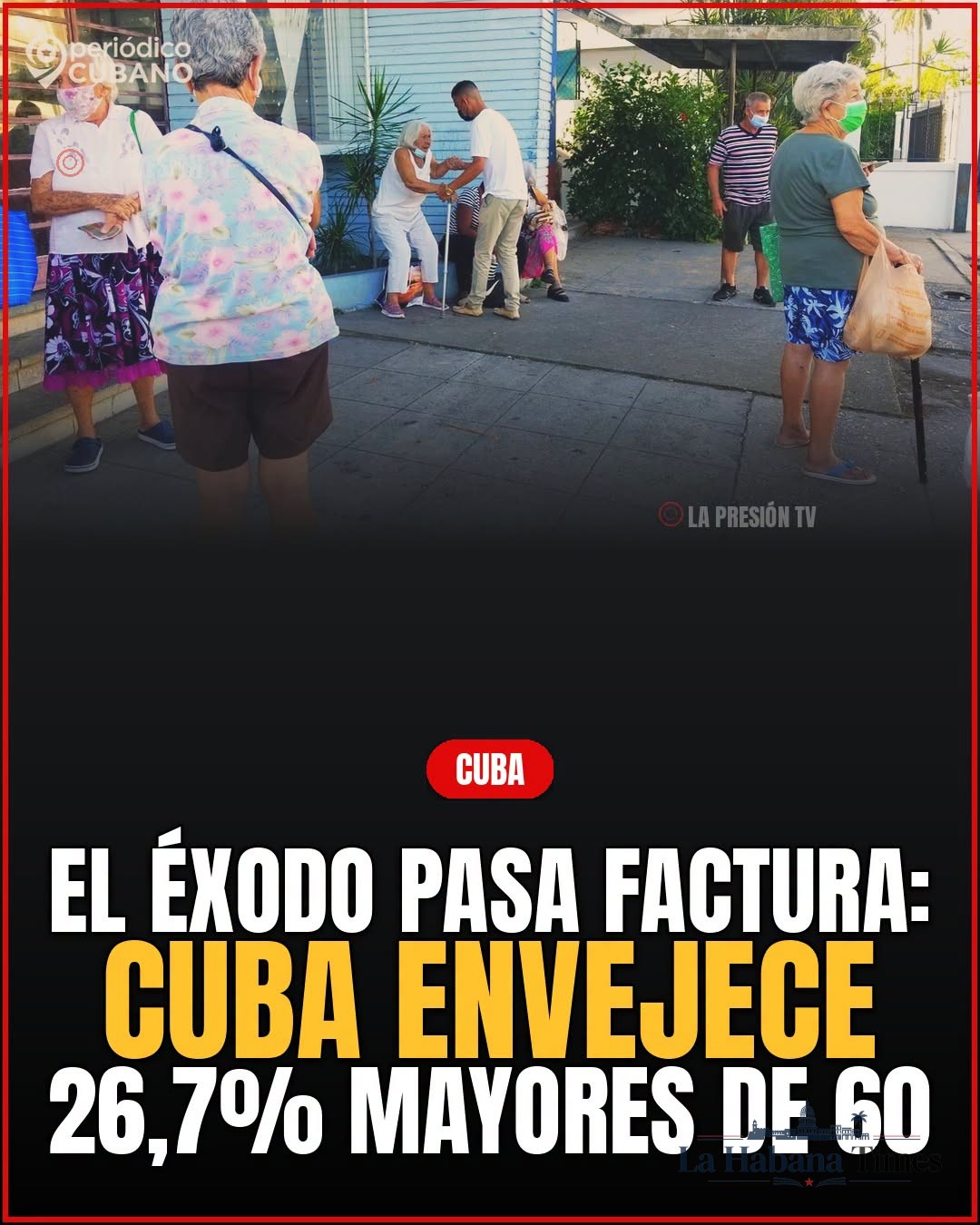CUBA ENVEJECE: MÁS DE UNA CUARTA PARTE DE LA POBLACIÓN TIENE 60 AÑOS O MÁS